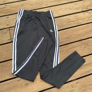 Adidas black with white striped pants
